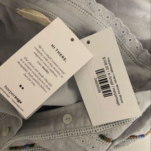 Harper Sage Whimsy Blouse Cottage Core Beaded Top - Picture 7 of 9